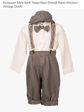 Rafael European Style Dark Taupe Boys Overall Pants Knickers suspender set 2t